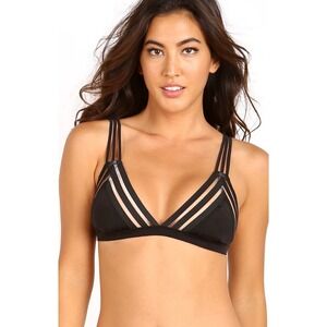 Beach Bunny Swimwear Bikini‎ Top Black Triangle Gold Accent Strappy XXL
